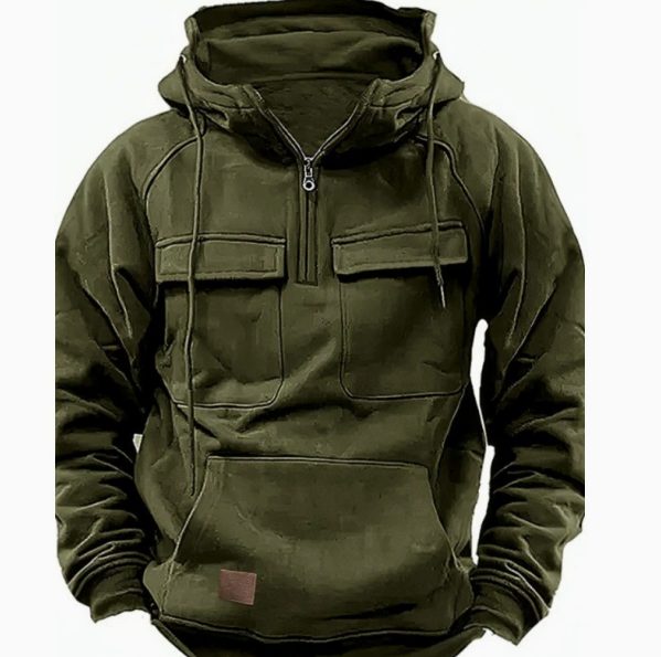 Men's Zip-up Hoodies Sweatshirt With Drawstring And Pocket Design Fashion Casual Sports Sweatshirt – Army Green