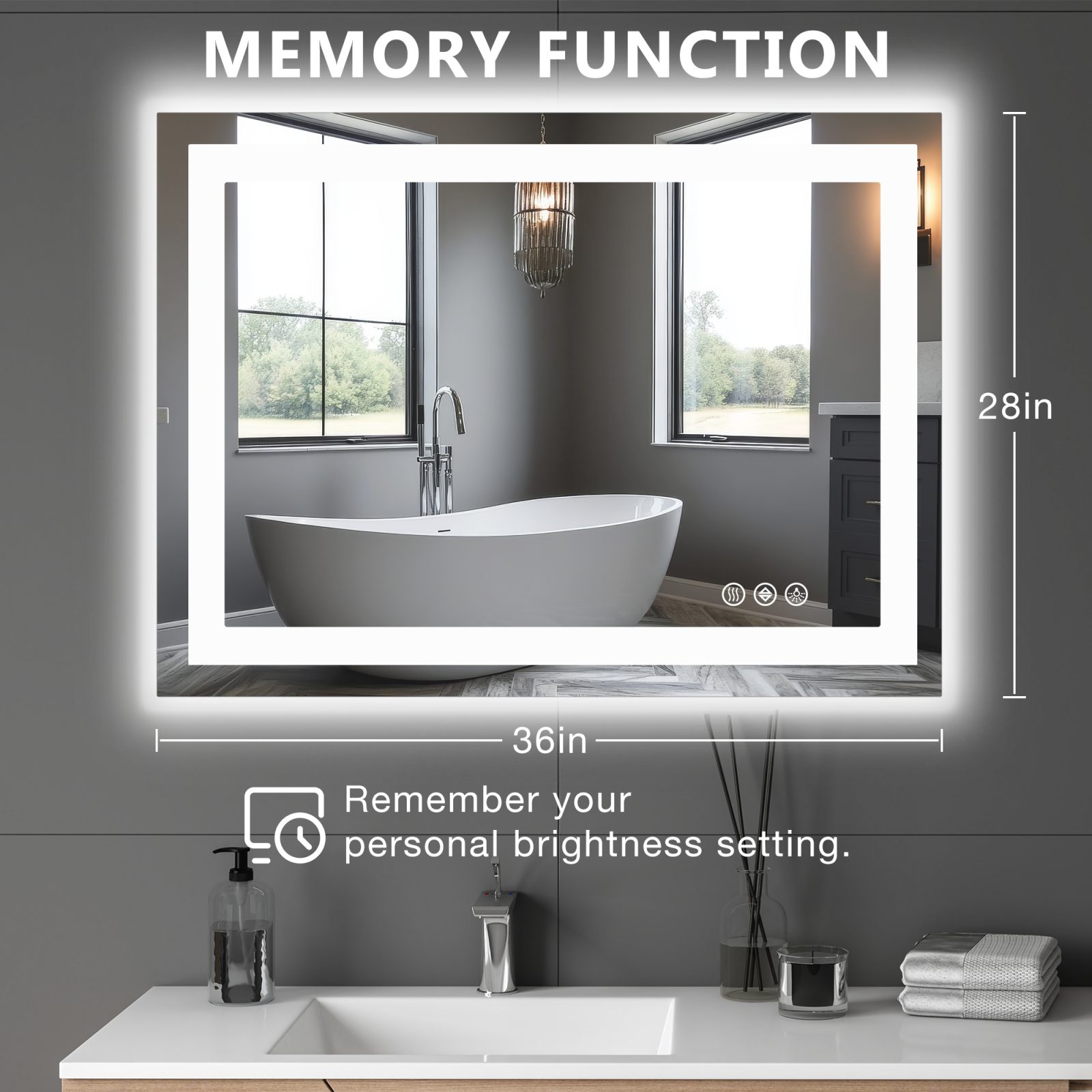 Anti-fog LED Bathroom Mirror With Dual Light Source And Three Lighting Modes – 28x36