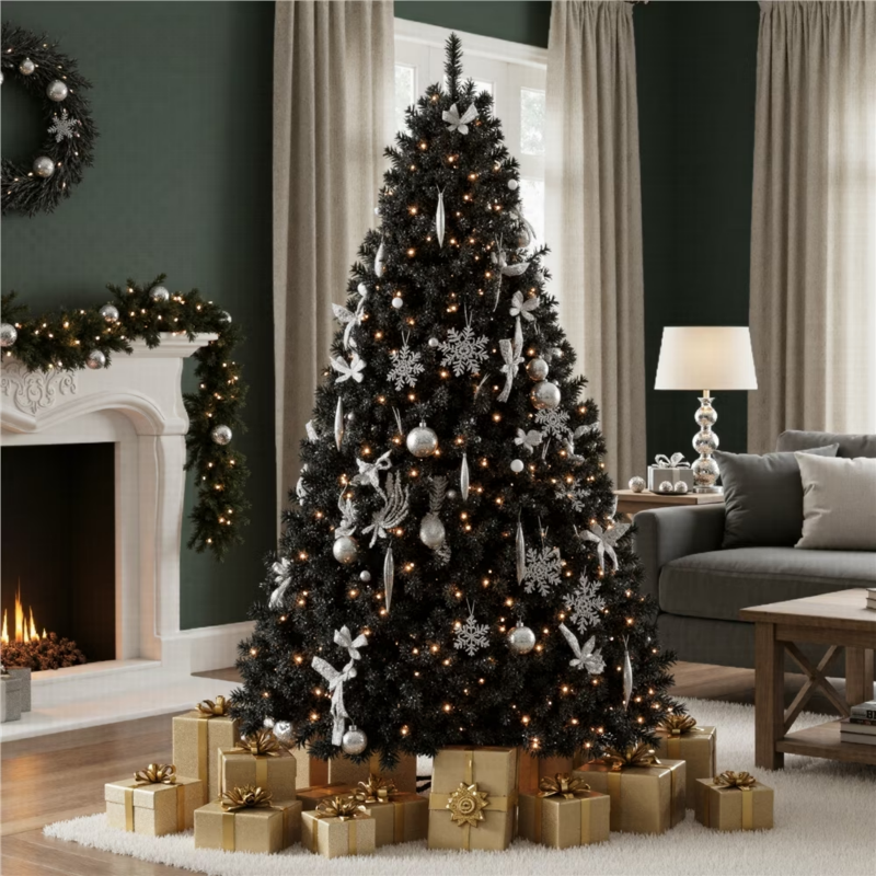 Clear Prelit Incandescent Black Hinged Spruce Artificial Christmas Tree, 6 Ft – view 4
