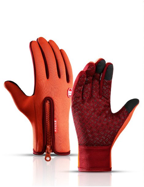 Winter Gloves Touch Screen Riding Motorcycle Sliding Waterproof Sports Gloves With Fleece – Orange