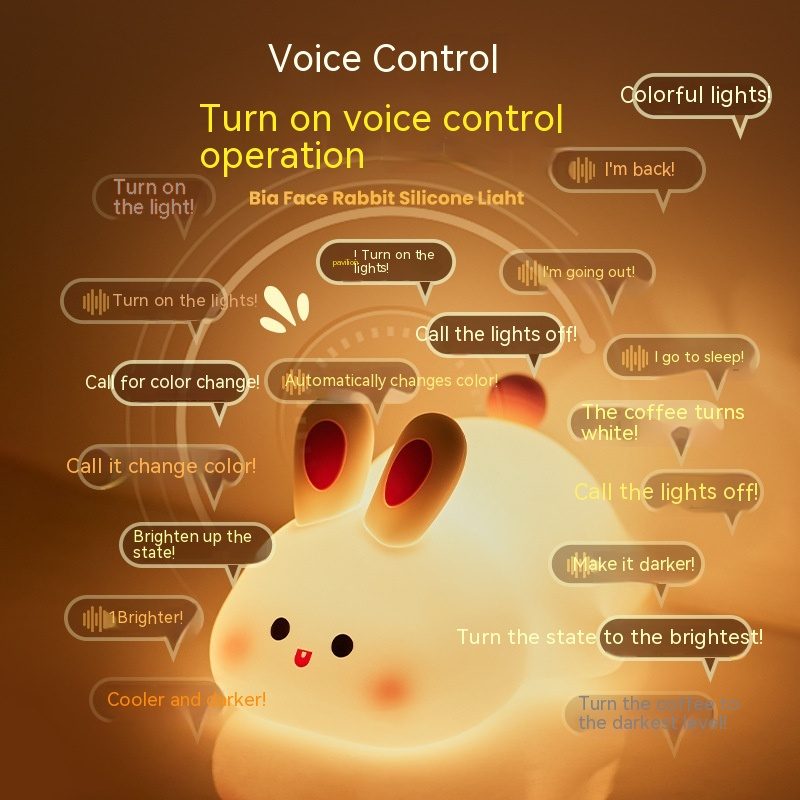 Cute LED Night Light Touch Sensor Cartoon Kid's Nightlights Big Face Rabbit Silicone Night Light Christmas Gift Bedside Lamp Home Decor – view 7