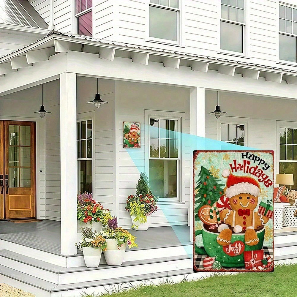 Christmas Gingerbread Man Metal Sign 8x12, Retro Square Tin Wall Decor Gift – view 4