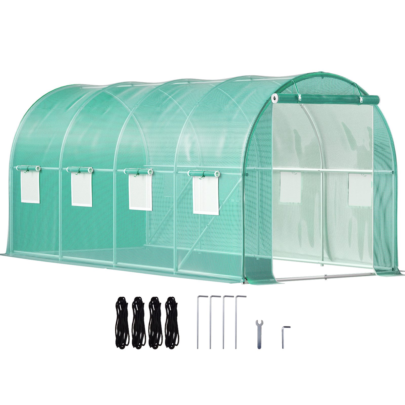 VEVOR Walk-in Tunnel Greenhouse, 15 X 7 X 7 Ft Portable Plant Hot House W Galvanized Steel Hoops, 1 Top Beam, Diagonal Poles, Zippered Door & 8 Roll-up Windows, Green – view 6