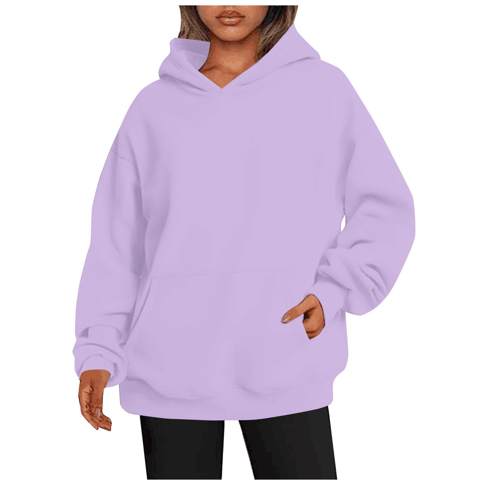 Women's Hoodies With Pockets Fashion Solid Sweatshirt Oversized Hooded Sweater Womens Clothing – Light Purple