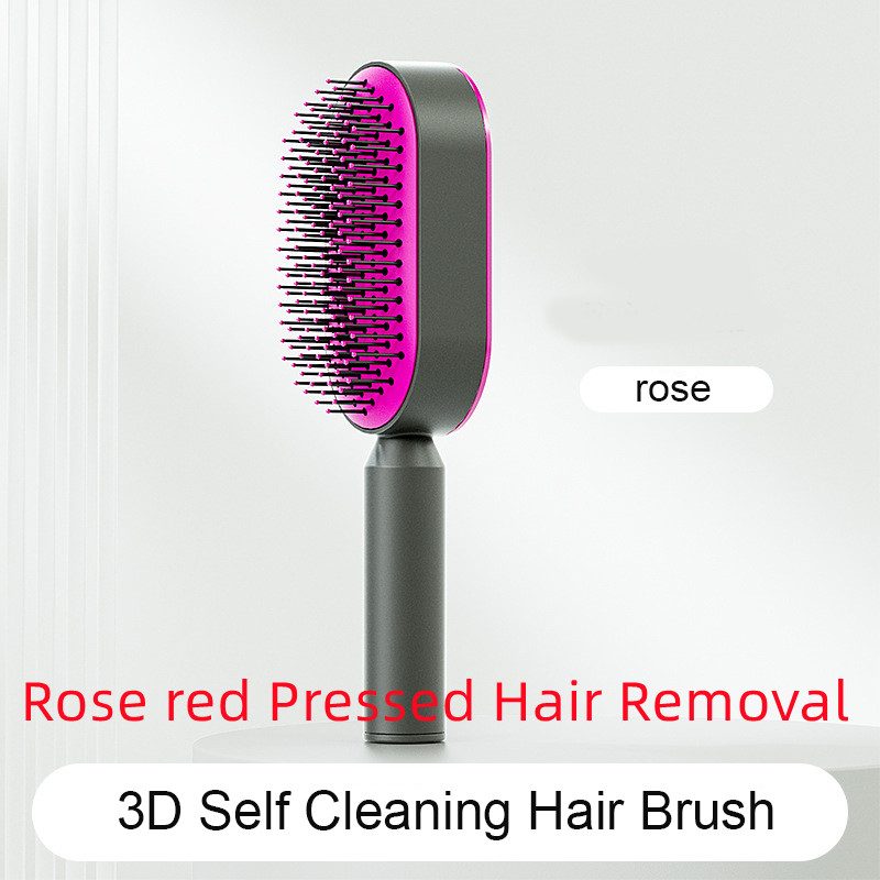 Self Cleaning Hair Brush For Women One-key Cleaning Hair Loss Airbag Massage Scalp Comb Anti-Static Hairbrush – Rose red Pressed Hair Removal