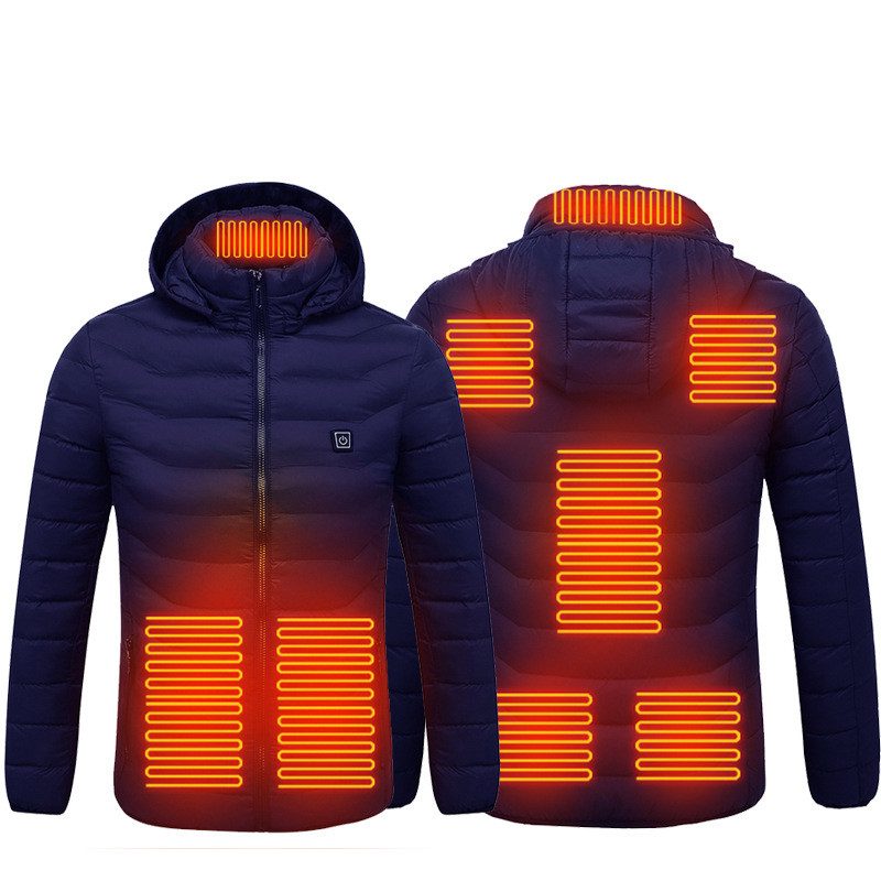 Men Heated Puffer Jacket Electric Heating Coat Insulated Hood Windbreaker 9Heat Zones – Blue Zone8, Blue Zone9