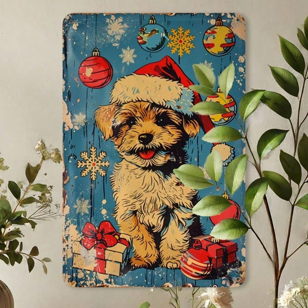 Vintage Christmas Dog Metal Tin Sign 20x30cm, 20x30cm, Retro Holiday Pet Wall Art – view 6