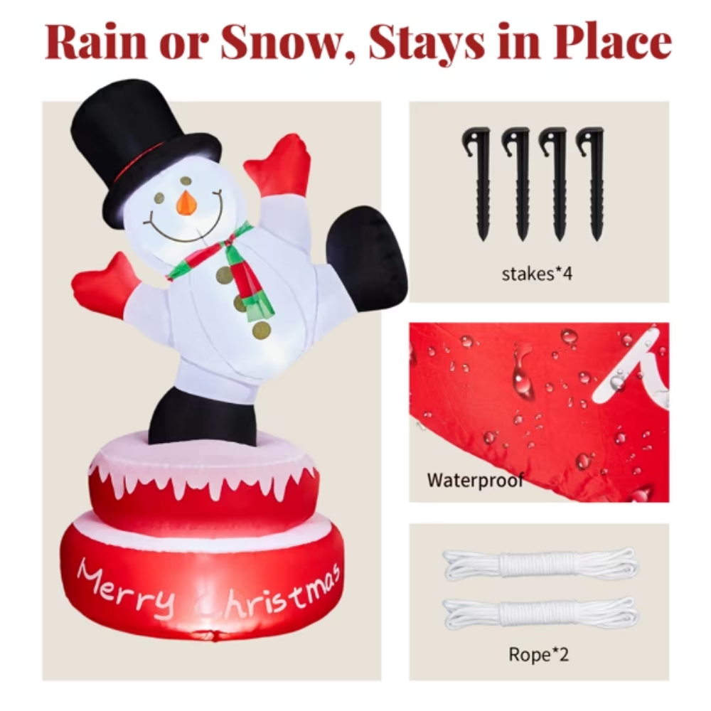 4.8 Ft Animated Christmas Inflatable Snowman With Rotating Motor And 3 LED Lights, Multicolor – view 4