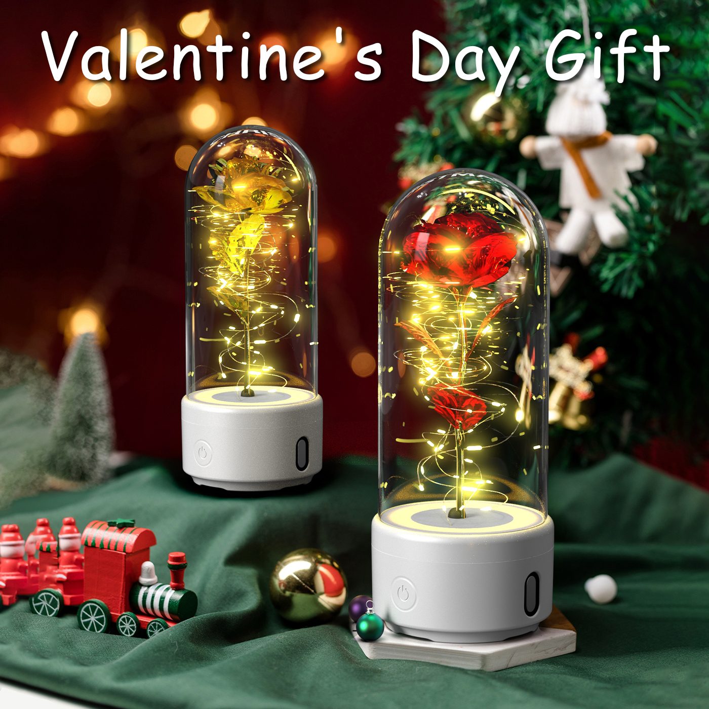 Creative 2 In 1 Rose Flowers LED Light And Bluetooth-compatible Speaker Valentine's Day Gift Rose Luminous Night Light Ornament In Glass Cover – view 19
