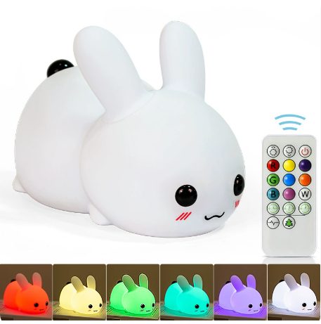 Colorful Rabbit Silicone Night Light Led Cute Charging Jade Rabbit Shooting Light – Sevencolorremotecontrolinclude