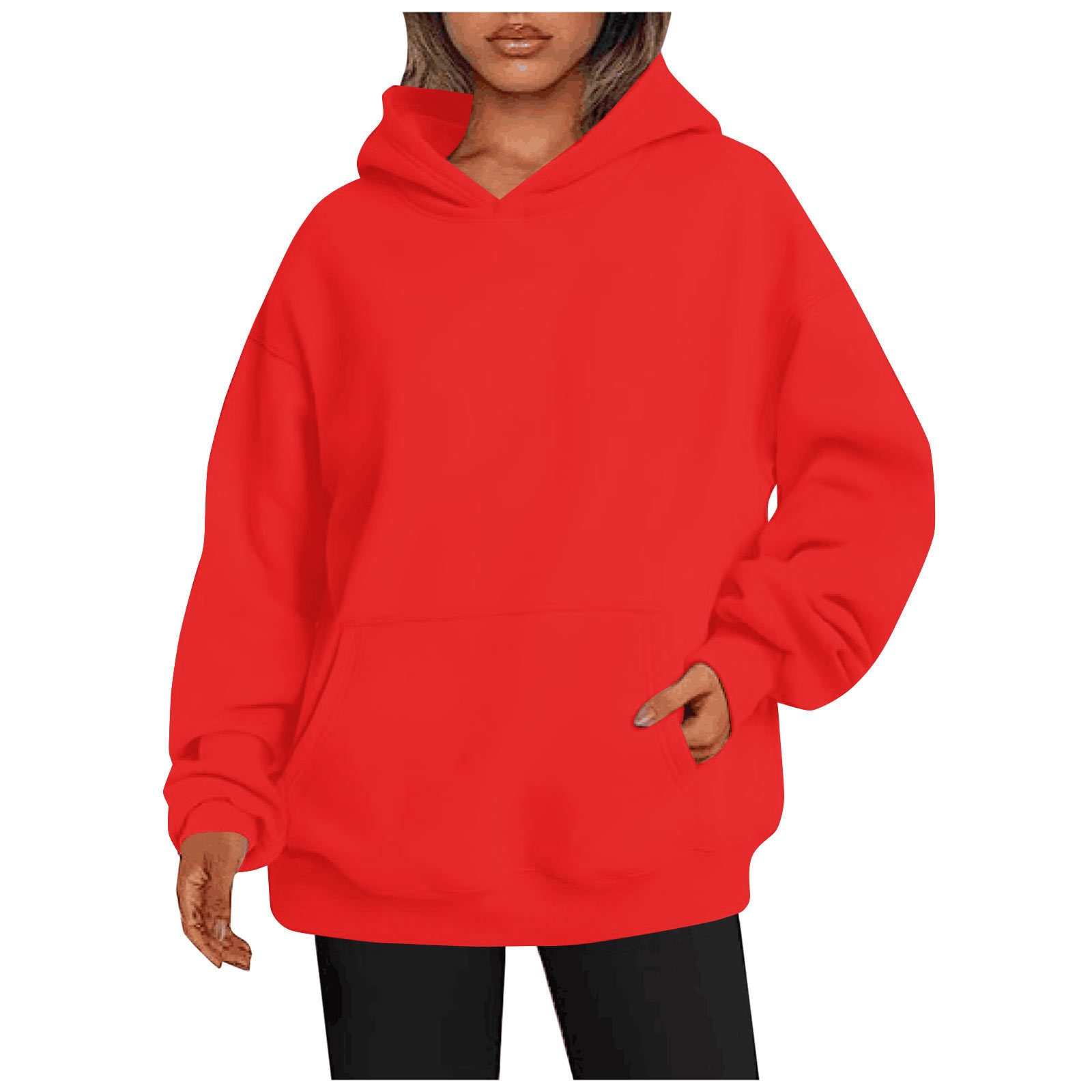 Women's Hoodies With Pockets Fashion Solid Sweatshirt Oversized Hooded Sweater Womens Clothing – Bright Red