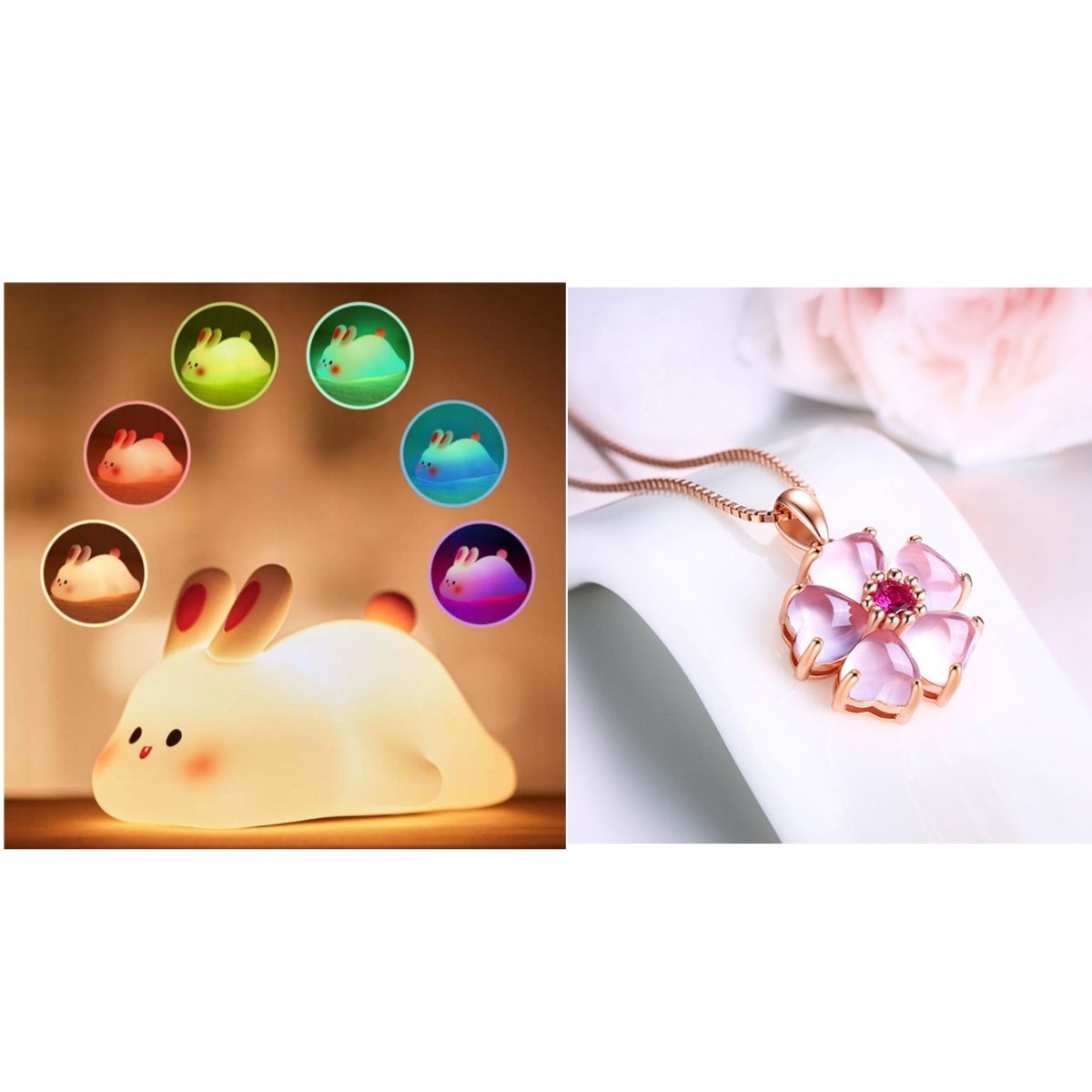 Cute LED Night Light Touch Sensor Cartoon Kid's Nightlights Big Face Rabbit Silicone Night Light Christmas Gift Bedside Lamp Home Decor – Set1