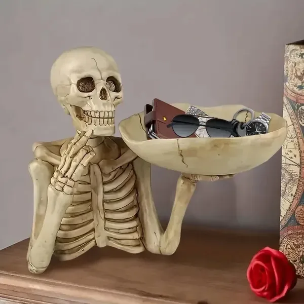 Skull Tray Ornament With Bowl Unique Skeleton Design For Indoor & Outdoor Decor, Perfect For Halloween, Day Of The Dead, Or Gothic Themed Rooms, Creative Room Decoration – view 4