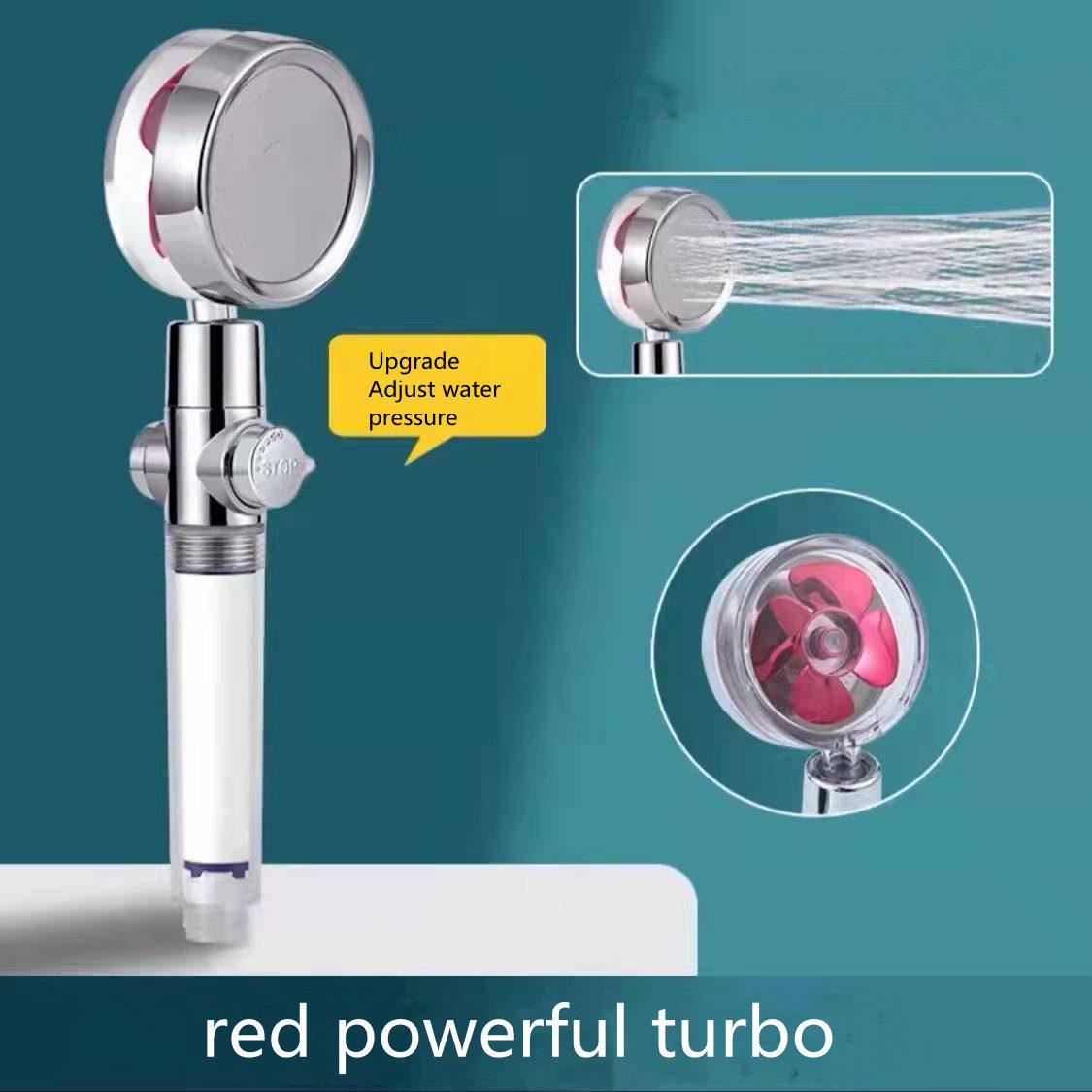 Shower Head Water Saving Flow 360 Degrees Rotating With Small Fan ABS Rain High Pressure Spray Nozzle Bathroom Accessories – Adjustable red