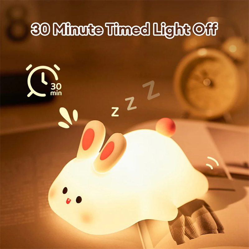 Cute LED Night Light Touch Sensor Cartoon Kid's Nightlights Big Face Rabbit Silicone Night Light Christmas Gift Bedside Lamp Home Decor – view 14