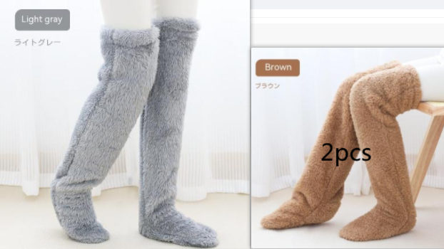 Over Knee High Fuzzy Long Socks Winter Warm Cold Leg Knee Joint Cold-proof Stockings Home Floor Sleeping Socks – Set2