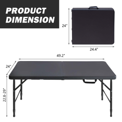 Portable Folding Table Indoor&Outdoor Maximum Weight 135KG Foldable Table For Camping – Black