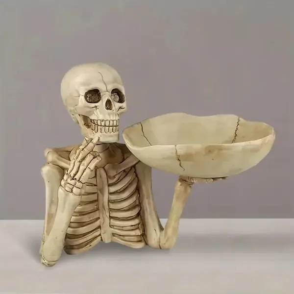 Skull Tray Ornament With Bowl Unique Skeleton Design For Indoor & Outdoor Decor, Perfect For Halloween, Day Of The Dead, Or Gothic Themed Rooms, Creative Room Decoration – view 3