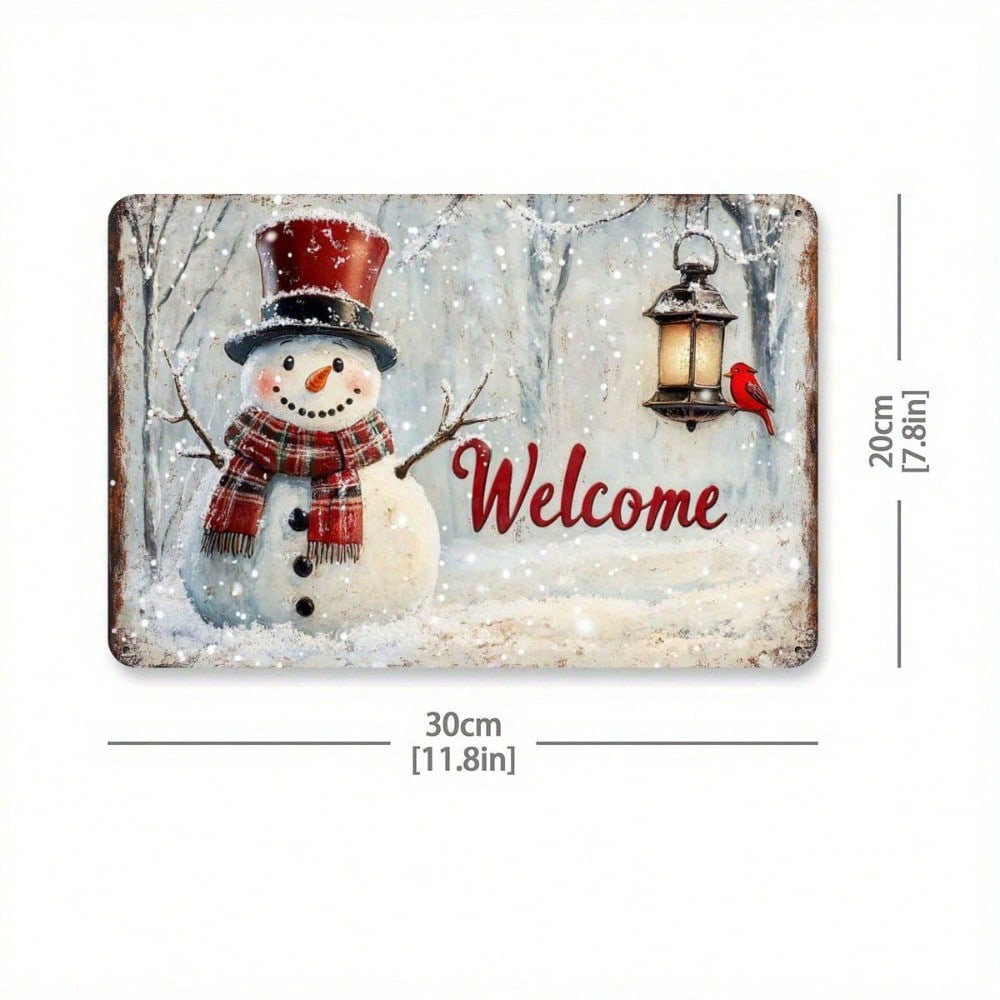 1pc Rustic Snowman And Bird Christmas Welcome Sign, Welcome Sign, Iron Outdoor Decor 12x8 – view 4