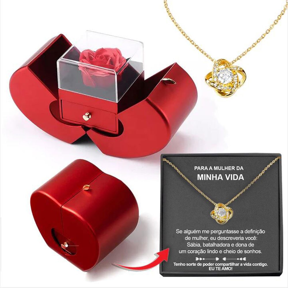 Fashion Jewelry Box Red Apple Christmas Gift Necklace Eternal Rose For Girl Mother's Day Valentine's Day Gifts With Artificial Flower Rose Flower Jewelry Box – view 17