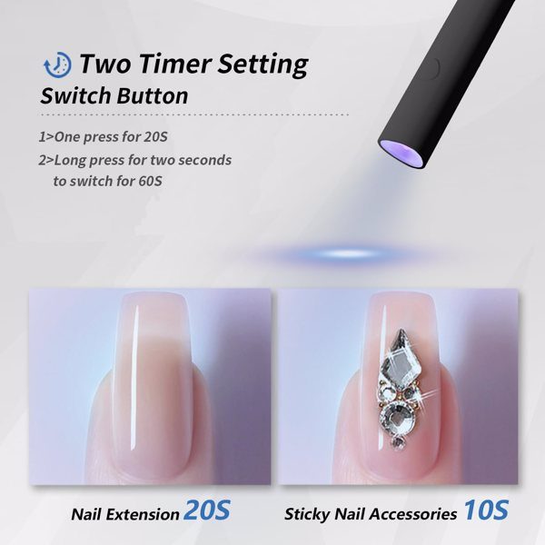 UV For Gel Nails, Mini U V LED Nail Light Handheld, With Bracket, Portable Nail Dryer, Rechargeable USB Wireless, For Fast Drying, Black – view 6