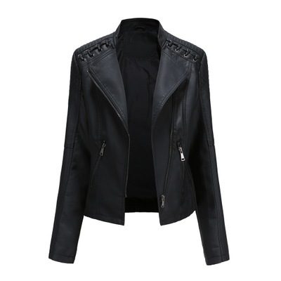Women's Leather Jackets Women's Short Jackets Slim Thin Leather Jackets Ladies Motorcycle Suits – Black