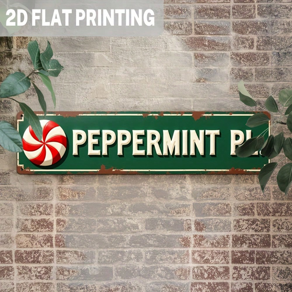 Vintage Peppermint Candy Cane Metal Sign 1pc, Sign 1pc, Rustic Christmas Wall Decor – view 2