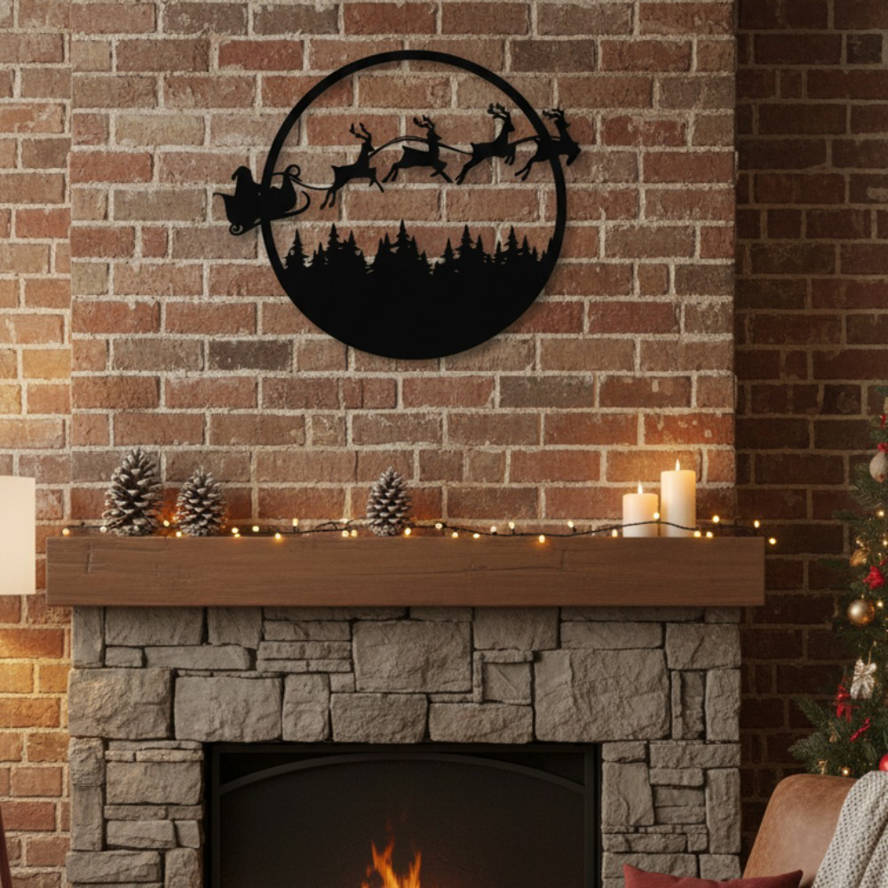 24 Inch Round Metal Wall Sign Double, Double Sided Spooky Halloween Merry Christmas Porch, Porch Yard Fireplace Decor, Rustproof Holiday Gift – Y