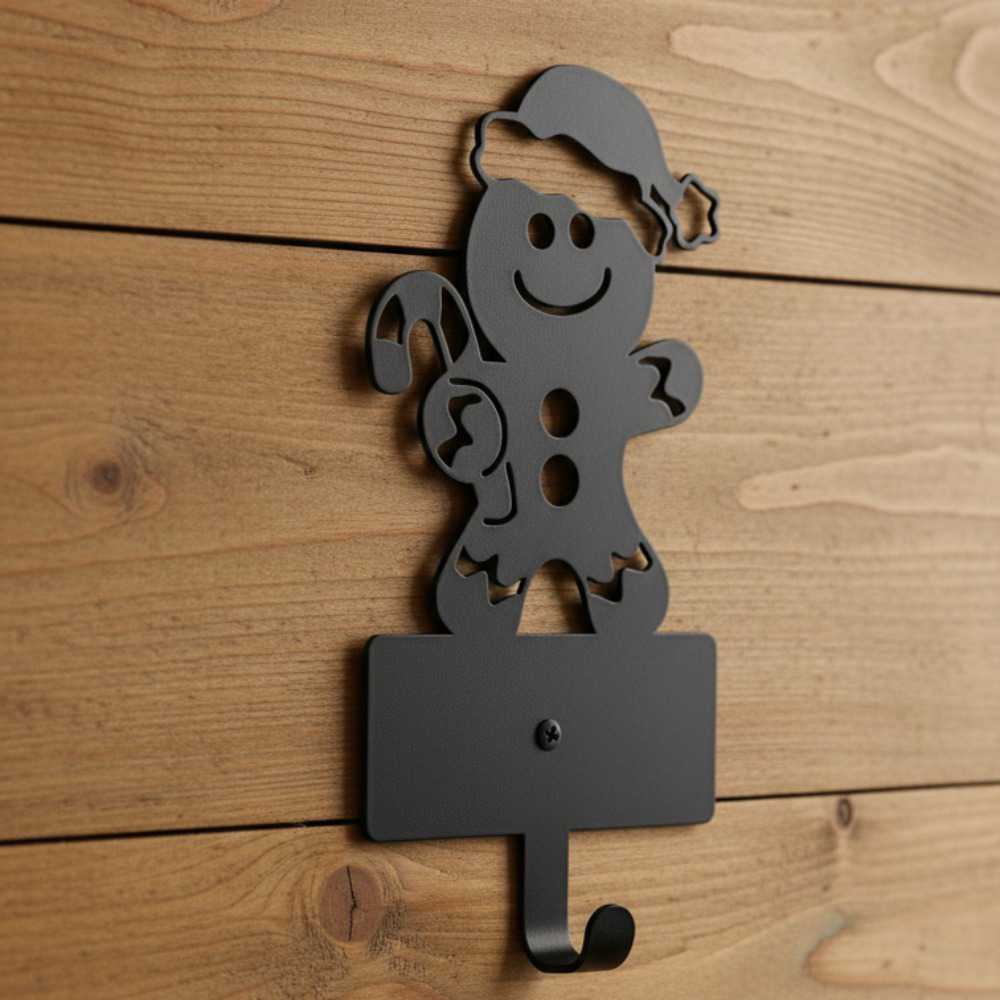 Adorable Gingerbread Man 5-Hook Rustproof Iron, Key Holder Rustic Farmhouse Wall Organizer, For Entryway Kitchen Hanging Hooks, For Keys Towels Coats, Lovely Christmas Decor – Y