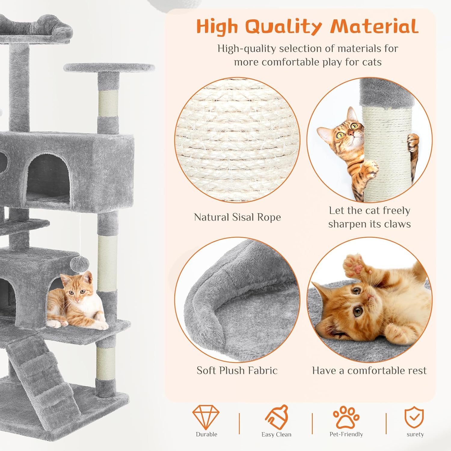 54 -Cat Tree Tower - Multi-level With Sisal Grab Post, Indoor Apartment With Ladder, Plush Toys, Rest And Play – view 12