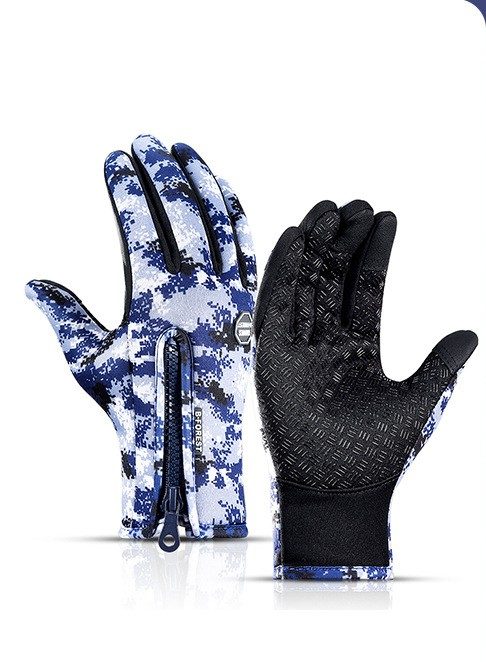 Winter Gloves Touch Screen Riding Motorcycle Sliding Waterproof Sports Gloves With Fleece – A Blue