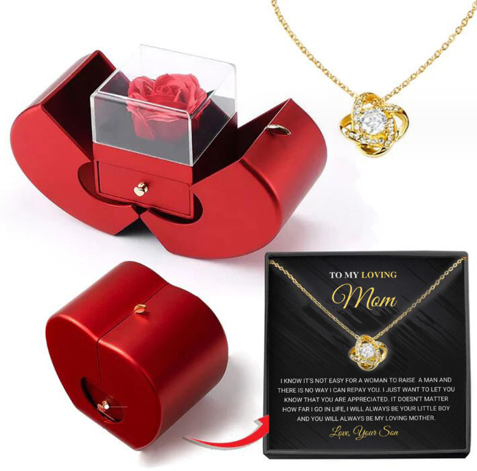 Fashion Jewelry Box Red Apple Christmas Gift Necklace Eternal Rose For Girl Mother's Day Valentine's Day Gifts With Artificial Flower Rose Flower Jewelry Box – Necklace WISDOM TRYMA Box