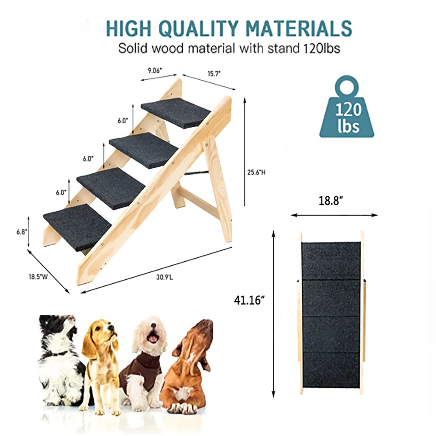 Wood Pet Stairs Pet Steps Foldable 3 Levels Dog Stairs Ramp Perfect For Beds And Cars Portable Dog Cat Ladder Up To 110 Pounds – view 7