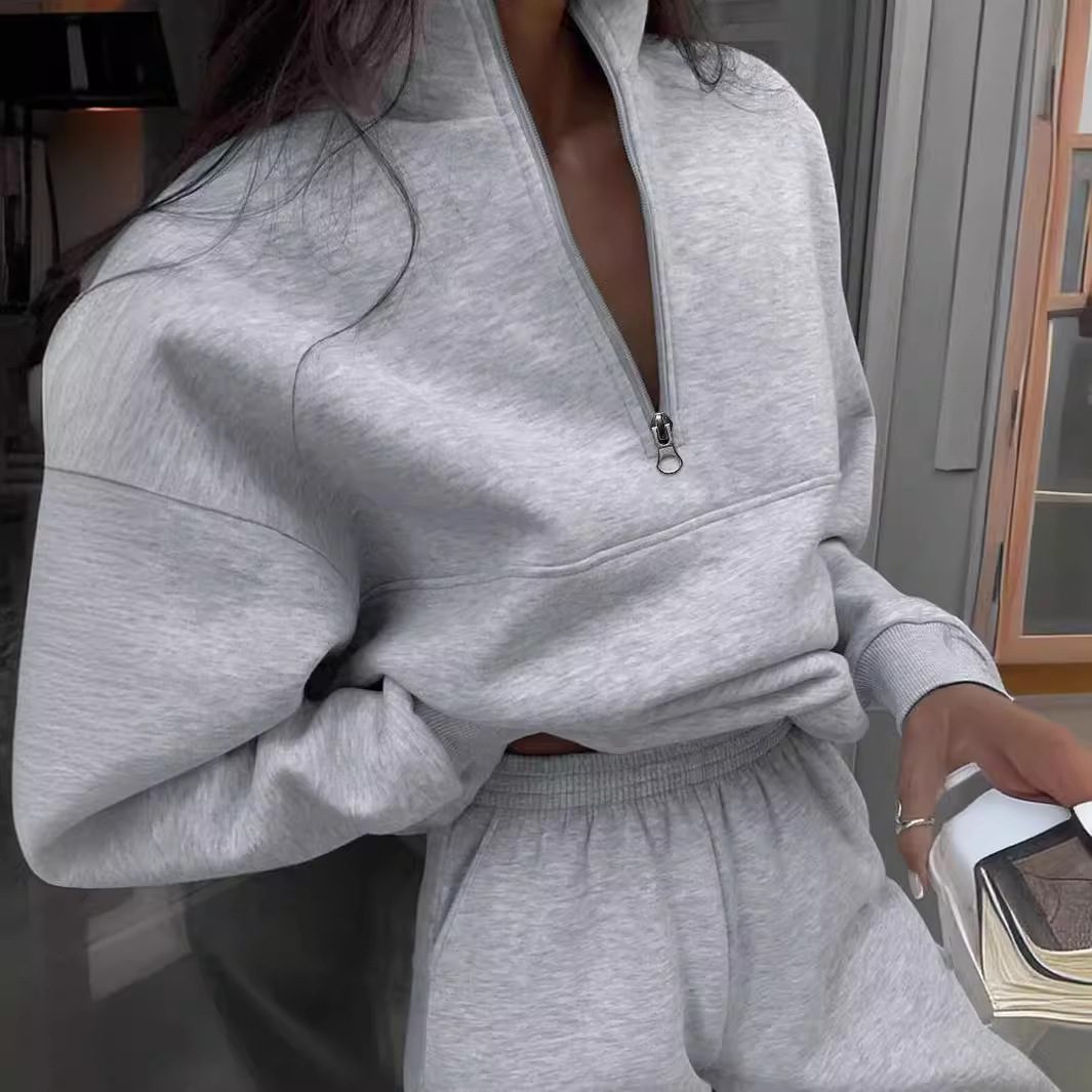 Long-sleeved Sports Sweatshirt Suit Fashion Stand-up Collar Zip-up Top And Elastic Band Trousers With Pocket Srping Fall Clothing For Women – view 7