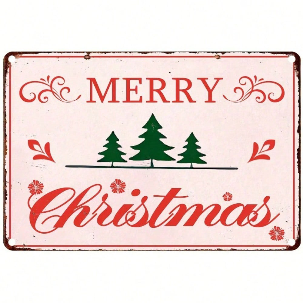 Retro Christmas Tree Tin Sign, Metal Wall Decor Pink 8x12 Gift – view 4