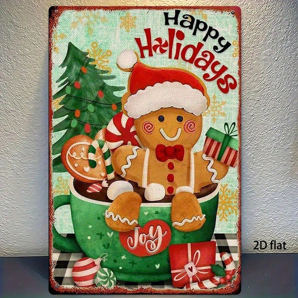 Christmas Gingerbread Man Metal Sign 8x12, Retro Square Tin Wall Decor Gift – view 7