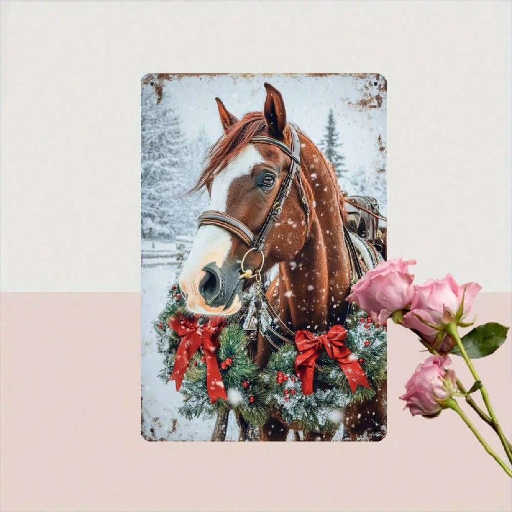 Christmas Horse Metal Wall Decor, Iron Hanging Sign Warm Winter 8x12 – view 8