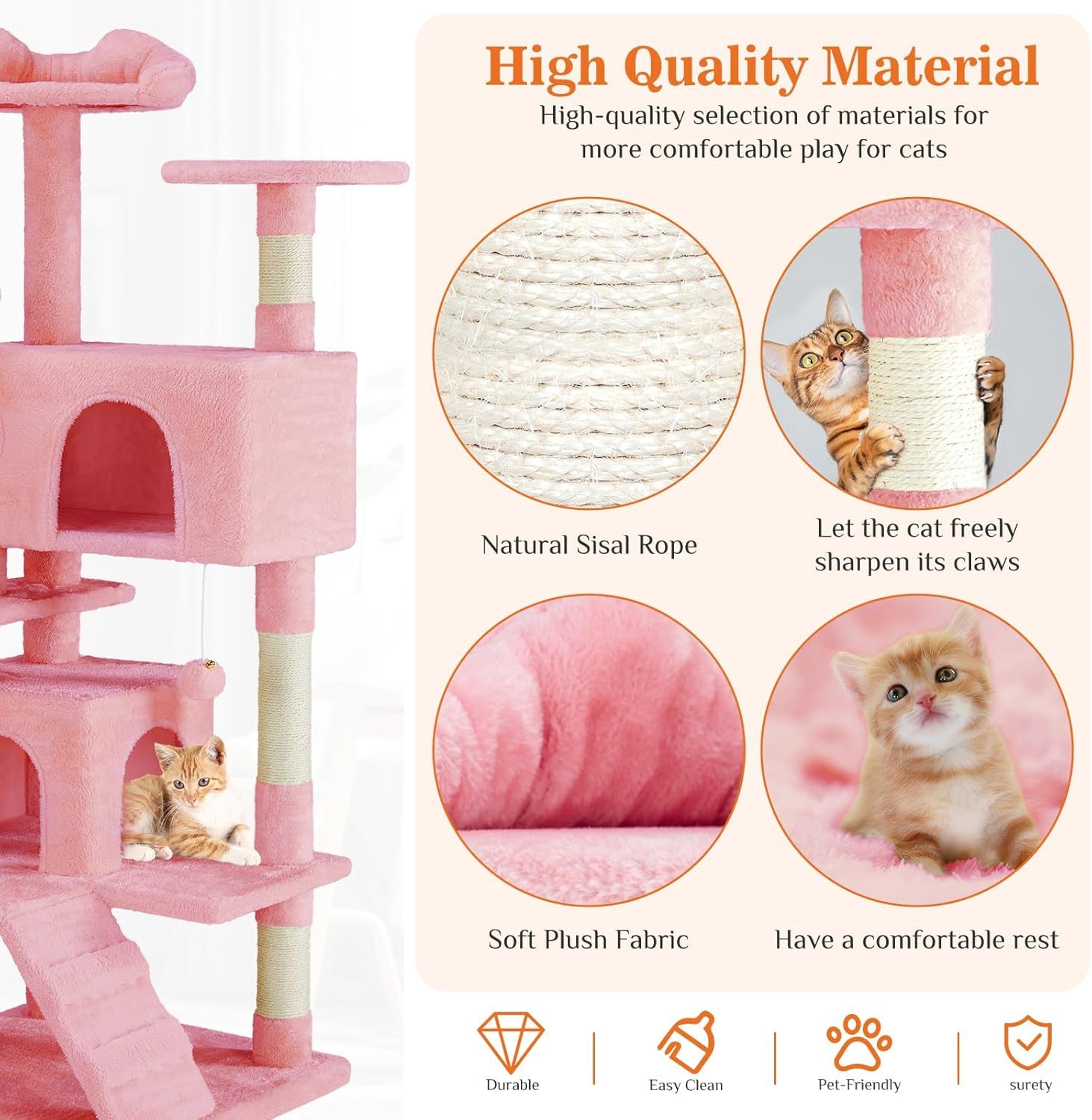 54 -Cat Tree Tower - Multi-level With Sisal Grab Post, Indoor Apartment With Ladder, Plush Toys, Rest And Play – view 3