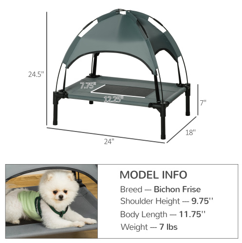 PawHut Elevated Portable Dog Cot Pet Bed With UV Protection Canopy Shade, 24 Inch, Gray – view 2