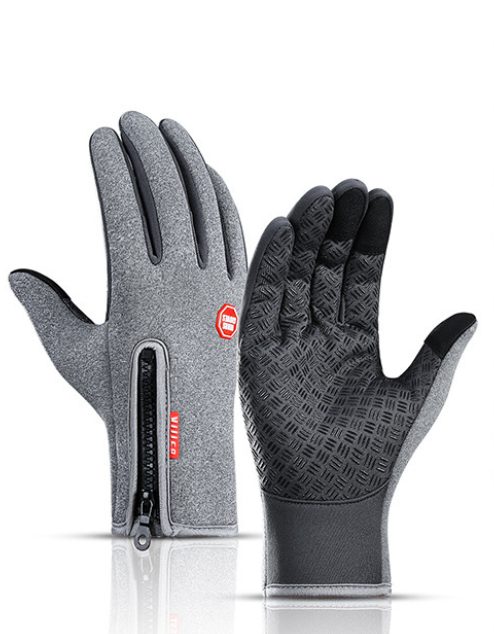 Winter Gloves Touch Screen Riding Motorcycle Sliding Waterproof Sports Gloves With Fleece – Grey