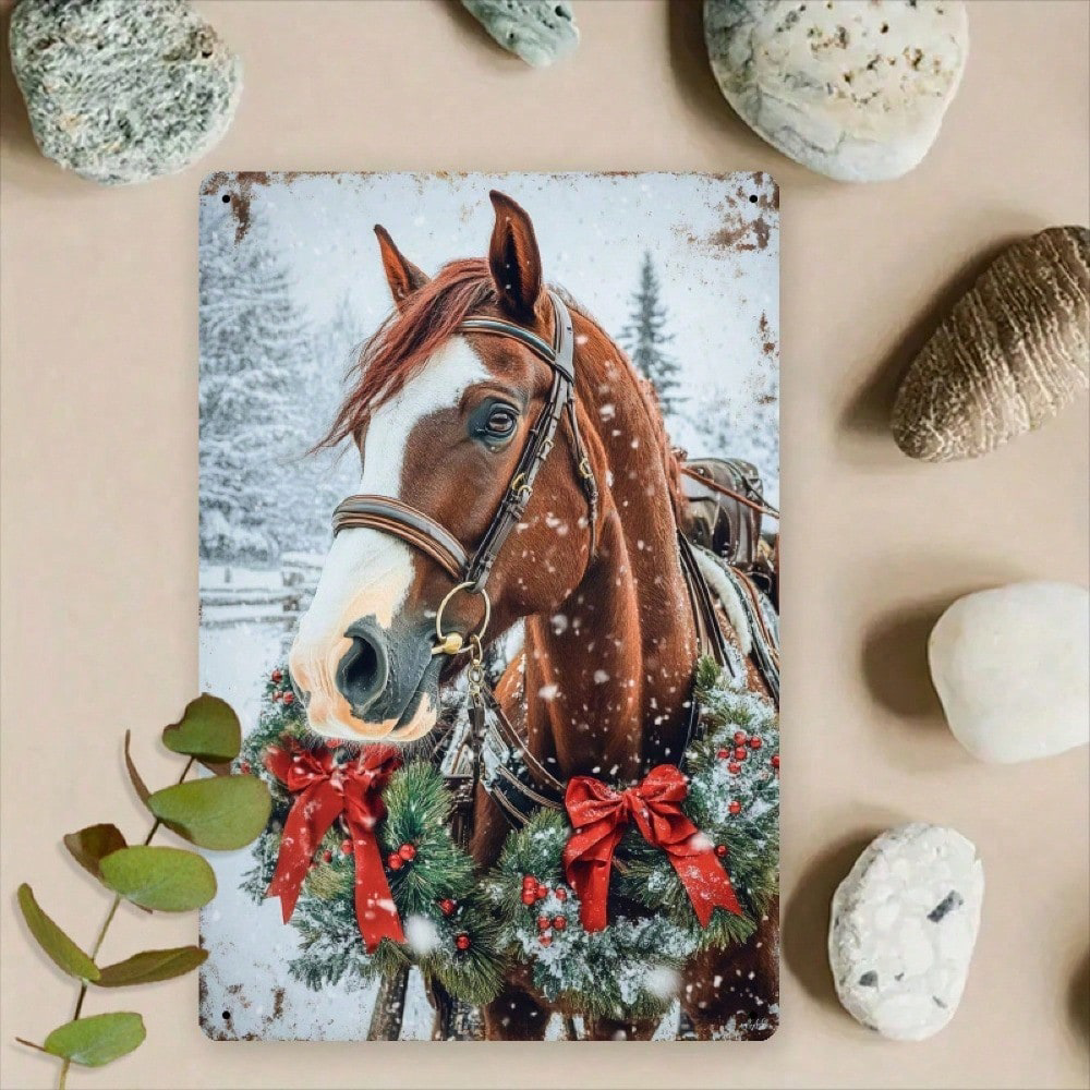 Christmas Horse Metal Wall Decor, Iron Hanging Sign Warm Winter 8x12 – view 6