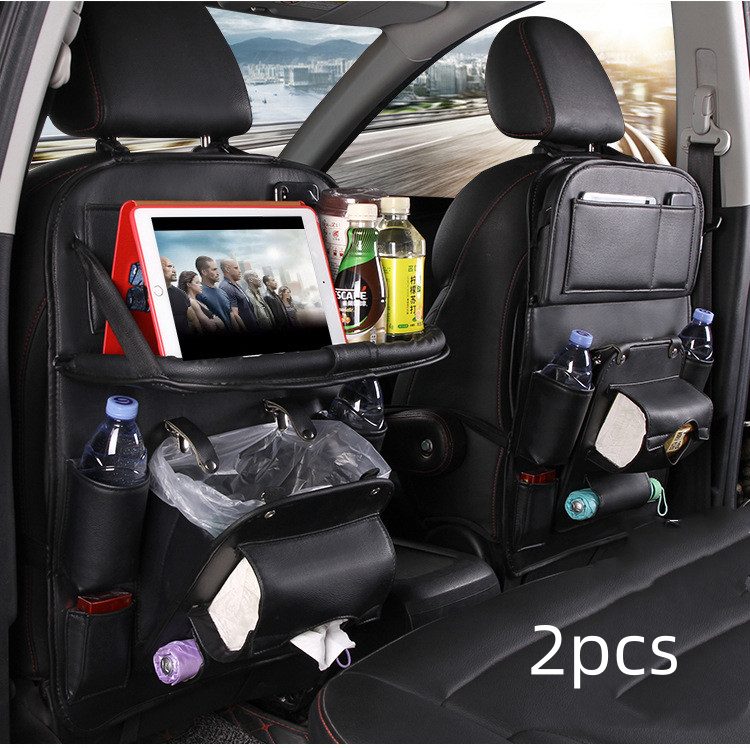 PU Leather Car Storage Bag Multifunction Seat Back Tray Hanging Bag Waterproof Car Organizer Automotive Interior Accessories – Black 2pcs