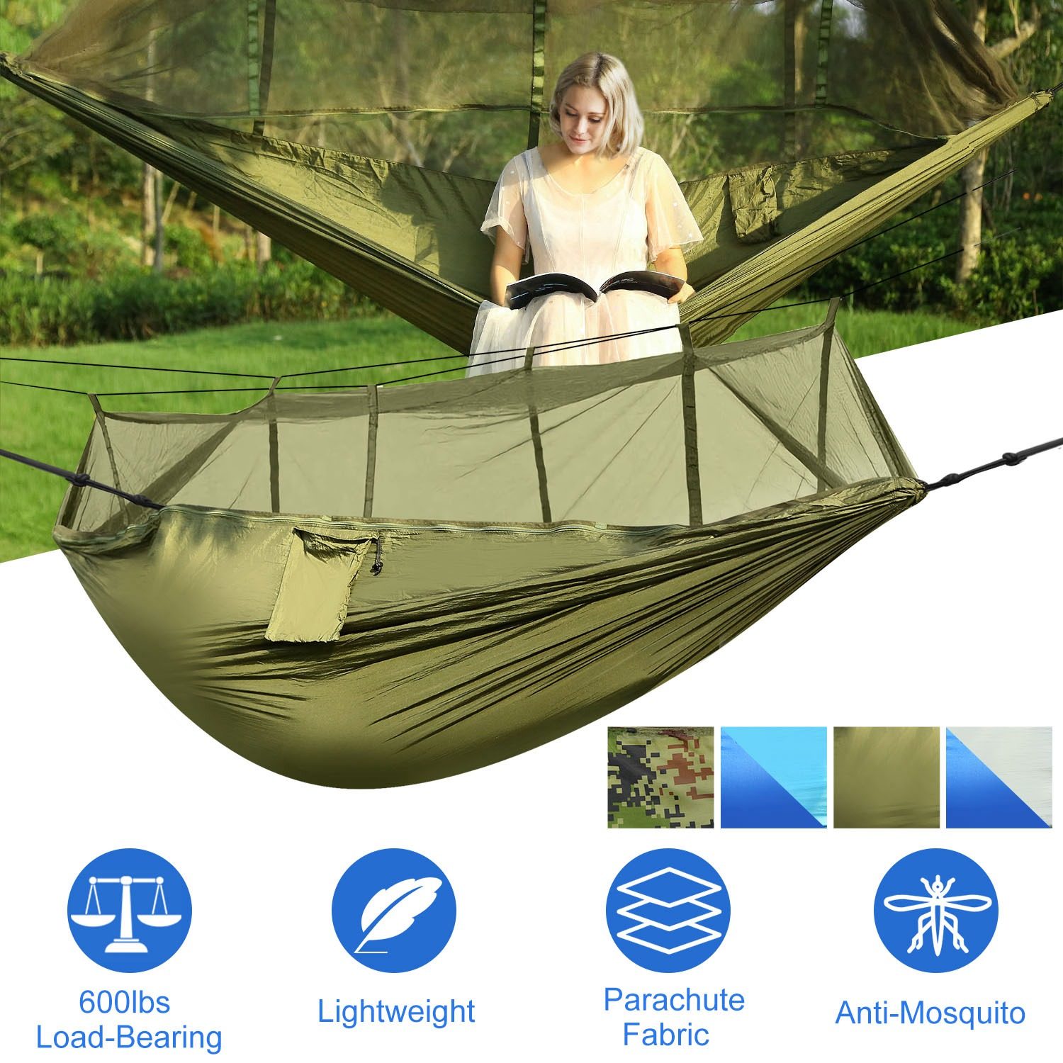 Camping Hammock, Portable Double Hammock With Net – view 2