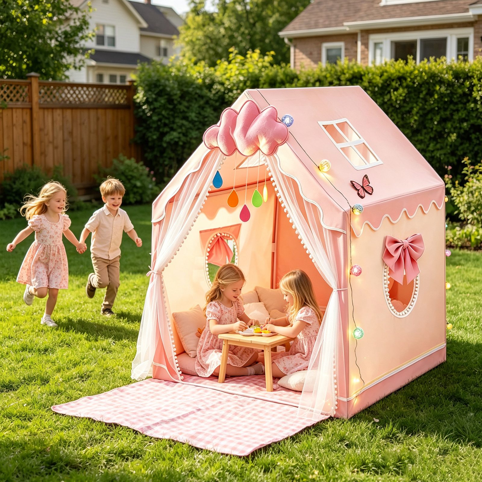 Kids Play Tent For Girls With Globe String Lights,Pink Princess Playhouse – view 8