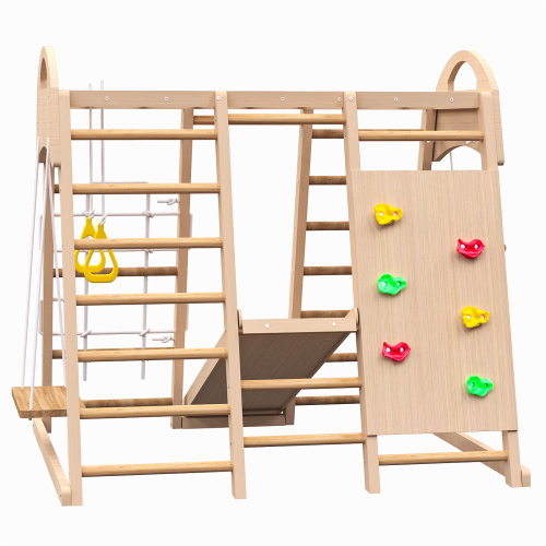Indoor Playground 7-in-1 Jungle Gym Playset For Kids 2-6yrs - Slide, Climbing Wall, Rope Wall Climber, Monkey Bars, Swing - Waldorf And Montessori Style Wooden Climb Set. – view 8