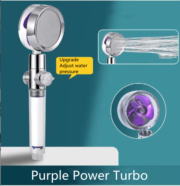 Shower Head Water Saving Flow 360 Degrees Rotating With Small Fan ABS Rain High Pressure Spray Nozzle Bathroom Accessories – Adjustable purple