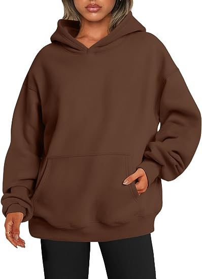Women's Hoodies With Pockets Fashion Solid Sweatshirt Oversized Hooded Sweater Womens Clothing – Dark Coffee Color