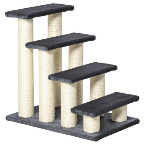 PawHut Cat Tree With 4 Steps For High Beds Couch, Cute Stair Shaped Cat Tree For Indoor Cats Or Dogs W Sisal Scratching Post, Climbing, Playing, Gray – Gray