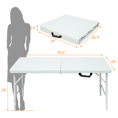 Portable Folding Table Indoor&Outdoor Maximum Weight 135KG Foldable Table For Camping – White