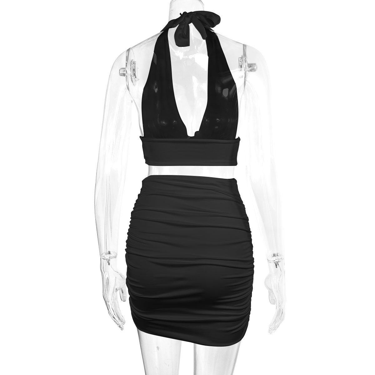 2pcs Dress Suits For Women Halter Lace-up Hip Top And Pleated Hip-covering Skirt – view 7